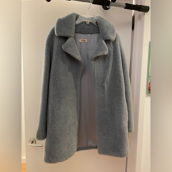 Perfect Condition! Yves Salomon Blue/Grey coat 100% Real Fur Agneau Lamb Size 36 - Picture 3 of 6
